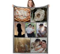 Personalised Flannel Blanket With Photo,Custom Picture Blanket,Customised Blanket With Face,Personalised Gifts For Women Men Kids Pets (7 Photos)