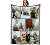 Personalised Flannel Blanket With Photo,Custom Picture Blanket,Customised Blanket With Face,Personalised Gifts For Women Men Kids Pets (8 Photos)