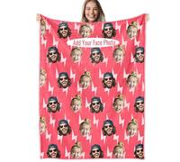 Personalised Flannel Blanket With Photo,Custom Picture Blanket,Customised Blanket With Face,Personalised Gifts For Women Men Kids Pets (Love+Face)