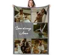 Personalised Flannel Blanket With Photo,Custom Picture Blanket,Customised Blanket With Face,Personalised Gifts For Women Men Kids Pets (5 Photos+Text)