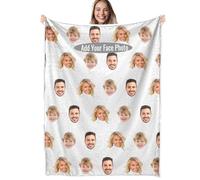 Personalised Flannel Blanket With Photo,Custom Picture Blanket,Customised Blanket With Face,Personalised Gifts For Women Men Kids Pets (Solid color+Face)