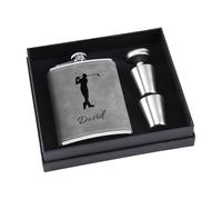 Personalised Flask Gift Set for Men, 8 oz 304 Stainless Steel Engraved Hip Flasks with Golf Icon, Custom Flask for Men Gifts (Grey)