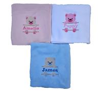 Personalised fleece baby blanket embroidered with name and teddy girl boy neutral gift (Pink)