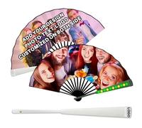 Personalised Flickering LED Hand Fan with Photo Text - Glowing Party Dance Prop for Events Festivals Gifts, Battery Operated Light Up Fan for All Occasions