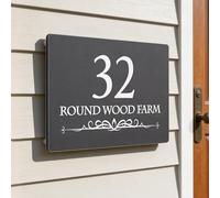 Personalised Floating House Numbers Plaques by Blitz Craft, Composite Aluminium Floating Address Sign - Grey (28 x 16 cm) | Custom Door Numbers for Outside, Weatherproof Design with Fixings, Design 10