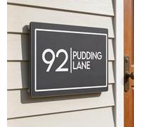 Personalised Floating House Numbers Plaques by Blitz Craft, Composite Aluminium Floating Address Sign - Grey (28 x 16 cm) | Custom Door Numbers for Outside, Weatherproof Design with Fixings, Design 9