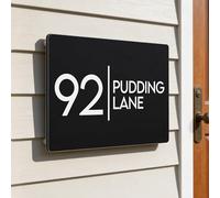 Personalised Floating House Numbers Plaques by Blitz Craft, Composite Aluminium Floating Address Sign - Black (28 x 16 cm) | Custom Door Numbers for Outside, Weatherproof Design with Fixings, Design 2