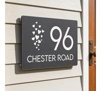 Personalised Floating House Numbers Plaques by Blitz Craft, Composite Aluminium Floating Address Sign - Grey (28 x 16 cm) | Custom Door Numbers for Outside, Weatherproof Design with Fixings, Design 7