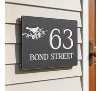 Personalised Floating House Numbers Plaques by Blitz Craft, Composite Aluminium Floating Address Sign - Grey (28 x 16 cm) | Custom Door Numbers for Outside, Weatherproof Design with Fixings, Design 4