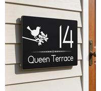 Personalised Floating House Numbers Plaques by Blitz Craft, Composite Aluminium Floating Address Sign - Black (28 x 16 cm) | Custom Door Numbers for Outside, Weatherproof Design with Fixings, Design 5
