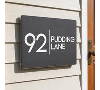 Personalised Floating House Numbers Plaques by Blitz Craft, Composite Aluminium Floating Address Sign - Grey (28 x 16 cm) | Custom Door Numbers for Outside, Weatherproof Design with Fixings, Design 2