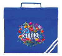 Personalised Floral Book Bag for Girls Bright Summer Spring Flowers Return to School Nursery Kids Bag, One Size, Royal