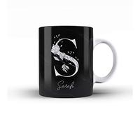 Personalised Floral Botanical Watercolour Monogram and Signature Ceramic Mug - 4d. Botanical Black & White Name on Black Marble