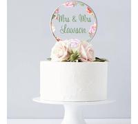 Personalised Floral Cake Topper for All Marriages - Mr & Mrs, Mr & Mr, Mrs & Mrs with Surname - 4 Design Options, Perfect Wedding Day Keepsake (Bright Floral)