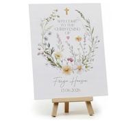 Personalised Floral Christening, Baptism, Communion and Confirmation Sign with Easel, A5, Keepsake Table Display