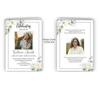 Personalised Floral Crean Green Eucalyptus Funeral Order of Service 4 Page Memorial Programs for Men & Women (10)