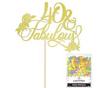 Personalised Floral Fabulous Birthday Glitter Cake Topper - Champagne Custom Age Roses Cake Decoration and Sprinkles - Happy Birthday Decorations - Personalised Toppers for Cakes by Cakeshop