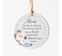 Personalised Floral Memorial Gift Ceramic Bauble Custom with Any Name | Mum Grandma Nanny Bereavement Ornaments Plaque Christmas Tree Decor