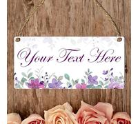 Personalised Floral & Nature-Themed Decorative Hanging Plaque - Custom Name & Message Sign for Home, Office, Garden Decor (Purple Floral, Mdf Wood Indoor Use Only)