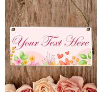 Personalised Floral & Nature-Themed Decorative Hanging Plaque - Custom Name & Message Sign for Home, Office, Garden Decor (Flowers & Hearts, Acrylic Indoor & Outdoor Use)