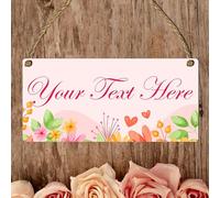 Personalised Floral & Nature-Themed Decorative Hanging Plaque - Custom Name & Message Sign for Home, Office, Garden Decor (Flowers & Hearts, Mdf Wood Indoor Use Only)