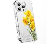 Personalised Floral Phone Case Customised Text & Watercolour Pressed Flowers & Bumble Bee Butterfly Ladybird | Luxury Clear Silicone Premium Cover for iPhone 16 15 14 13 12+ Samsung - Daffodil 1