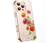 Personalised Floral Phone Case Customised Text & Watercolour Pressed Flowers & Bumble Bee Butterfly Ladybird | Luxury Clear Silicone Premium Cover for iPhone 16 15 14 13 12+ Samsung - Zinnias