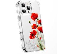 Personalised Floral Phone Case Customised Text & Watercolour Pressed Flowers & Bumble Bee Butterfly Ladybird | Luxury Clear Silicone Premium Cover for iPhone 16 15 14 13 12+ Samsung - Poppy 2