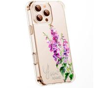 Personalised Floral Phone Case Customised Text & Watercolour Pressed Flowers & Bumble Bee Butterfly Ladybird | Luxury Clear Silicone Premium Cover for iPhone 16 15 14 13 12+ Samsung - Foxglove