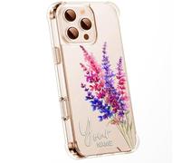 Personalised Floral Phone Case Customised Text & Watercolour Pressed Flowers & Bumble Bee Butterfly Ladybird | Luxury Clear Silicone Premium Cover for iPhone 16 15 14 13 12+ Samsung - Salvia