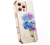 Personalised Floral Phone Case Customised Text & Watercolour Pressed Flowers & Bumble Bee Butterfly Ladybird | Luxury Clear Silicone Premium Cover for iPhone 16 15 14 13 12+ Samsung - Hydrangea 2