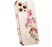 Personalised Floral Phone Case Customised Text & Watercolour Pressed Flowers & Bumble Bee Butterfly Ladybird | Luxury Clear Silicone Premium Cover for iPhone 16 15 14 13 12+ Samsung - Clematis 2