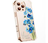 Personalised Floral Phone Case Customised Text & Watercolour Pressed Flowers & Bumble Bee Butterfly Ladybird | Luxury Clear Silicone Premium Cover for iPhone 16 15 14 13 12+ Samsung - Forget Me Not