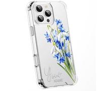 Personalised Floral Phone Case Customised Text & Watercolour Pressed Flowers & Bumble Bee Butterfly Ladybird | Luxury Clear Silicone Premium Cover for iPhone 16 15 14 13 12+ Samsung - Spring 2