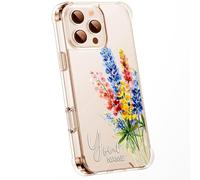 Personalised Floral Phone Case Customised Text & Watercolour Pressed Flowers & Bumble Bee Butterfly Ladybird | Luxury Clear Silicone Premium Cover for iPhone 16 15 14 13 12+ Samsung - Lupin