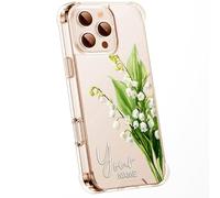Personalised Floral Phone Case with Customised Watercolour Pressed Flowers & Bumble Bee Butterfly Ladybird | Luxury Clear Silicone TPU Cover for iPhone 16 15 14 13 12 11 & Samsung - Lily of the Valley