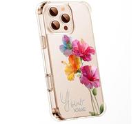 Personalised Floral Phone Case with Customised Watercolour Pressed Flowers & Bumble Bee Butterfly Ladybird | Luxury Clear Silicone TPU Cover for iPhone 16 15 14 13 12 11 & Samsung - Hibiscus