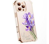 Personalised Floral Phone Case with Customised Watercolour Pressed Flowers & Bumble Bee Butterfly Ladybird | Luxury Clear Silicone TPU Cover for iPhone 16 15 14 13 12 11 & Samsung - Crocus 2