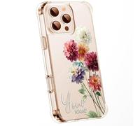 Personalised Floral Phone Case with Customised Watercolour Pressed Flowers & Bumble Bee Butterfly Ladybird | Luxury Clear Silicone TPU Cover for iPhone 16 15 14 13 12 11 & Samsung - Dahlia 2
