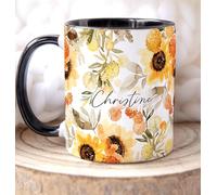 Personalised Floral Sunflower Mug with Name, Gift for Her