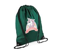 Personalised Floral Unicorn Magically Stars ANY NAME Funny Kids Birthday Gift Back To School Drawstring Bag, PE Gym Kit, Swimming Rucksack. (Bottle Green)