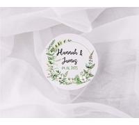 Personalised Floral Wreath Wedding Label Stickers for Envelopes - Party Bag Stickers for Sweets Custom Names & Date for Cake Cookie Bag Seal