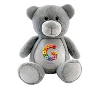 Personalised Flower Alphabet Teddy Bear Grey New Baby Christening