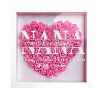 Personalised Flower Box, Personalised Illuminated Shadow Box with Lights - Custom Engraved LED Bouquet, Preserved Flowers Heart Shape - Gift, for Mum Mother‘s Day (B, M)