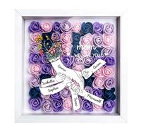 Personalised Flower Box, Personalised Illuminated Shadow Box with Lights - Custom Engraved LED Bouquet, Preserved Flowers Heart Shape - Gift, for Mum Mother‘s Day (D, L)