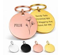 Personalised Flower Dog Tag - Custom Engraved Pet ID Tag for Dogs & Cats - Stainless Steel Name Tag - Floral & Botanical Collection (Medium: 30mm)