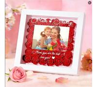Personalised Flower Shadow Box for Mum Custom for Mum Shadow Box Frame Holding Hands Flower Memory with Kids Name, Birthdays, Anniversary, Heart Rose Photo Frame Grandma Gifts