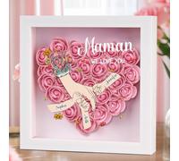 Personalised Flower Shadow Box for Mum & Grandma - Keepsake Memory Box for Mother’s Day, Birthdays, Anniversary, Custom 3D Display Cases Picture Frame with Kids Names - Family Love Blooms Forever