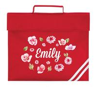 Personalised Flowers Book Bag for Girls Watercolour Spring Summer Red Roses Return to School Nursery Kids Bag, One Size, Red