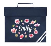 Personalised Flowers Book Bag for Girls Watercolour Spring Summer Red Roses Return to School Nursery Kids Bag, One Size, Navy